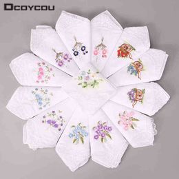 5Pcs Vintage Cotton Handkerchief Girl Napkin Embroidered Women Napkin Embroidered Butterfly Lace Flower Handkerchief J220816