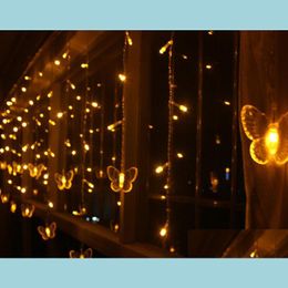 Party Decoration 4Mx0 6M 100 Led Fairy Butterfly Curtain Lights Gerlyanda Decorative Christmas For Wedding Birthday Party Decoration Dhk6L