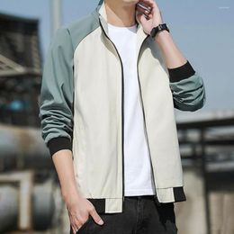 Men's Jackets Autumn Patchwork Men Jacket Contrast Colour Raglan Sleeves Casual Ribbed Cuff Bomber Outwear Streetwear For Sports