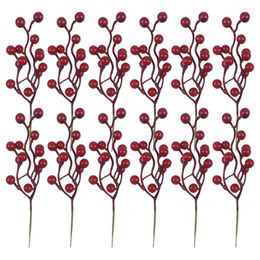 Decorative Flowers Berry Christmas Pine Wreath Artificial Pick Red Branches Picks Branch Holly Mini Fake Needle Stem Sticks Tree Stems