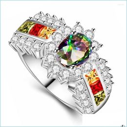 Wedding Rings Wedding Rings Yayi Fashion Women Jewellery Ring Colourf Zircon Cz Sier Colour Engagement Party Gift Drop Delivery 2022 Dhjke