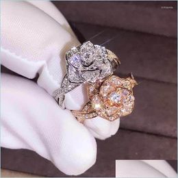 Wedding Rings Wedding Rings Flower For Women Cubic Zirconia Rose Gold Colour Finger Engagement Female Jewellery Accessorieswedding Brit Dhneo