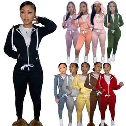 Women's Tracksuits 2021 Womens Plush Sweater Designer Sports Joggers Two Piece Pants Set Hoodies Drawstring Zip Outfits