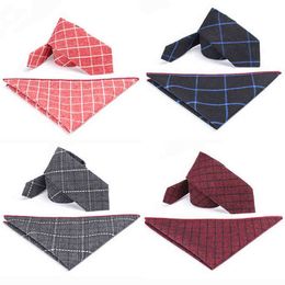 Plaid 6 Cm Slim 100 Cotton Pocket Square Tie Set Red Grey Skinny Handkerchief Necktit For Men Business Wedding Ties Accessories J220816