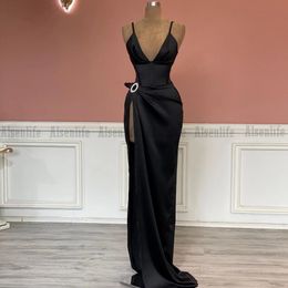 vestidos de gala Black Prom Dress for African Women Sexy Spaghetti Straps V Neck Club Night Party Wear Formal Gowns