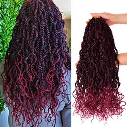 Senegalese Twist Wavy Crochet hair Synthetic Hair Extensions Pre looped Twist Wave Black Women 18 Inch Curly Braiding Hair LS32