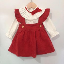 Clothing Sets 3pcs 1-5years Autumn Children Boutique Spanish Girls Eid Red Dress Long Sleeve Cotton Shirt Princess Birthday Suit