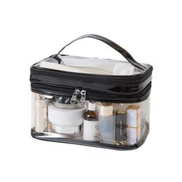 Waterproof PVC Clear Cosmetic Bag Totes Double Layer Transparent Zippered Makeup Case Pack Vacation Bathroom Toiltery Bag Travel Pouch