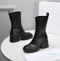 2022 Booties Platform soled Boot black genuine leather mid heel shoe EU35-42 WITH BOX