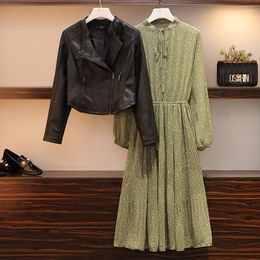 Casual Dresses Autumn/winter 2022 Slightly Fat Fashion Small Stand Collar Super Slim Leather Jacket Short PU Coat