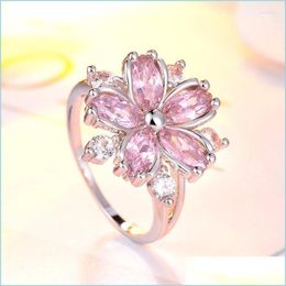 Wedding Rings Wedding Rings Elegant Fashion Sakura Princess Engagement For Bride Jewelry Romantic Cherry Blossom Zircon Lady Ringswe Dhveh