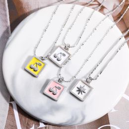 Pendant Necklaces Ins Cherry Oil Drop Necklace Stainless Steel Fruits Jewellery Square North Star Choker Bead Chains Fashion Accessories