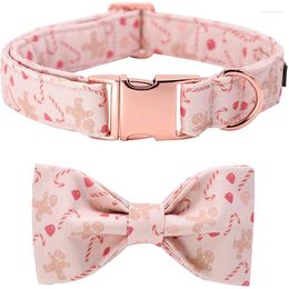 Dog Collars Unique Style Paws Christmas Cotton Collar With Sailor Bow Tie Pink Gingerbread Man Puppy For Small Medium Large