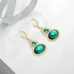 Dangle Earrings Retro Court Style Ancient Gourd-shaped Blue And Green Sapphire High Quality Long 925 Silver