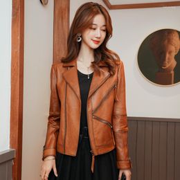 Women's Leather Genuine Jacket Women Vintage Slim Short Real Sheepskin Coat Motorcycle Autumn Clothes Jaqueta Couro Feminina WPY3863