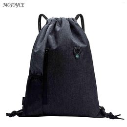 Backpack Gym Sack Drawstring Bag Oxford Cloth With Earphones Hole Men Solid Colour Large Capacity Rucksack For Casual Travelling