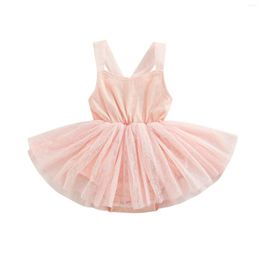 Girl Dresses Lovely Born Baby Bodysuit Dress Sleeveless Square Neck Mesh Tulle Tutu Summer Back Big Bow 0-24 Months