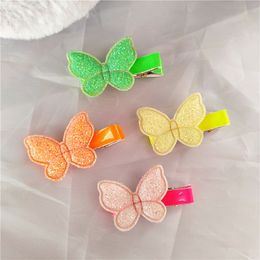 20PC/LOT Hair Clips For Kids Girls Kawaii Hairpin Accessories For Women Knitting Heart Revenda Watermelon Pink Fluorescence Color Mini Size Butterfly Barrettes