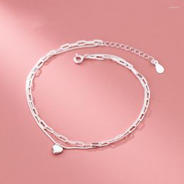 Anklets Heart Woman Silver 925 Love Leg Snake Chain Foot Bracelet Jewellery Sterling For Girls Gift 20 CM Adjustable