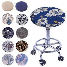 Chair Covers Soft Round Floral Printed Stool Cover Home Bar Office Meeting Seat Polyester Slipcover Four Seasons Elastic