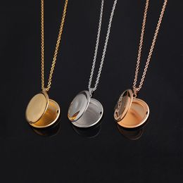 Stainless Steel Round Lockets Necklaces With Chain Message Photo Box Pendants For Women Men Lover Decor Jewellery