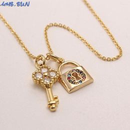 Chains MHS.SUN Mosaic Zircon Key Lock Pendant Necklace Women Fashion Chain Girls Choker Jewellery Vintage Gold Colour