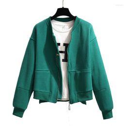 Women's Jackets Women's Outerwear Green Black Spring Autumn Tops Printed Zip Short Coat Fashion Sports Baseball Uniform Jacket Female W9