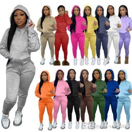 Fall Winter Women Tracksuits 2 Piece Set Long Sleeve Plush Sweater Hoodie Pullover Sweatpants Outfits Fashion Sweatsuits XS-XXL