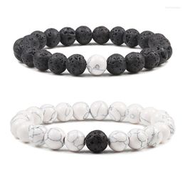 Charm Bracelets Couple Distance Bracelet Black White Natural Lava Stone 8mm Beaded Bangles For Men Women Jewellery Pulseras Homme