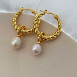 Cercle torsad￩ d￩tachable Boucles d'oreilles de perles baroques irr￩guli￨res Croissants Boucles d'oreilles en or pour les femmes