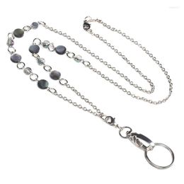 Pendant Necklaces Natural Abalone Shell ID Balled Beads Lanyards For Keys Retractable Badge Holder Stainless Steel Chain