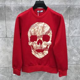 Men's Hoodies Casual Hoody Male Rhinestone Skulls Fashion Streetwear O Neck Slim Sweatshirts Cotton Men's Women