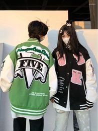 Women's Jackets Baseball Jacket Women Exaggerated Street Letter Embroidery Loose Plush American Couple Clothes Full Print Bomber Coat