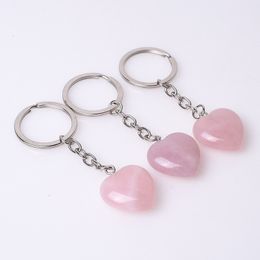 Natural Stone 20mm Heart keyring Keychain Accessories Cute Door Car Keychains for Girls Couple Key Chain Ring Holder