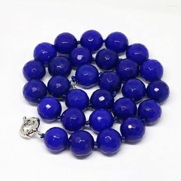 Chains Trendy Blue Lapis Lazuli Jades Chalcedony Stone Faceted Round 14mm Beads Fashion Pretty Chain Necklace Jewelry 18inch B1504