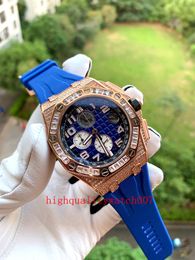 Topselling Men's Watches new version Full Diamond Dial VK Quartz Chronograph Working 18K Rose Gold Rubber Strap Bands Mens Wristwatches Watches