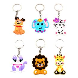 Soft PVC Animal Keychains Rings Fashion Cartoon Dog Cat Monkey Giraffe Lion Pendant Keyrings Cute Design Bag Charm Key Chains Trinket Women Mens Jewelry Accessories