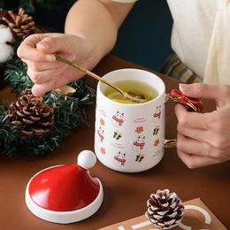 Mugs Christmas Gift Hat Ceramic Cup Student Men's And Women's Mug With Cover Spoon Tracing Gold Handle Water