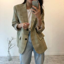 Women's Suits Women Autumn British Style Plaid Vintage Long Sleeve Blazer Female Pocket Jacket Coat With Buttons Veste Femme Casual Blaser