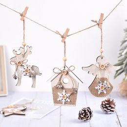 Christmas Decorations Tree Wooden Pendants Ornaments Navidad Xmas House Angel Elk Wood Pendant For Home Party DIY