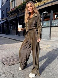 Women's Two Piece Pants Business Casual Outfits For Women Pieces Lapel Jacket Coat Suits 2022 Wide Leg Trousers Matching Sets Clothing