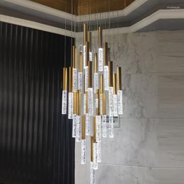 Chandelier Crystal Modern Contemporary Villa Long Stairwell Led Hanging Spiral Gold Pendant Cristal Lighting