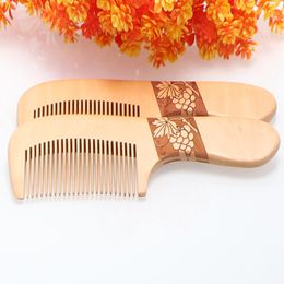 100pcs/lot Natural Hair Brushes Peach Wooden Comb with handle Anti-static Beard Combs Pocket Wood Combs