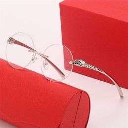 Sunglasses Rimless Round Glasses Frame Prescription Women Metal Designer Vintage Frameless Sun For with Box