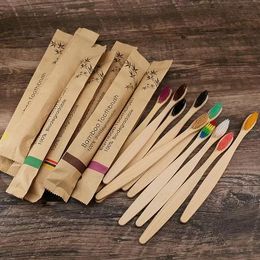 Toilet Supplies 10 Colours Head Bamboo Toothbrush Environment Wooden Rainbow Bamboos Toothbrushes Oral Care Soft Bristle Boutique Wholesale