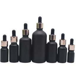 Empty Frosted Black Glass Bottle Refillable Cosmetic Rose Gold Collar Pink Black Top Rubber Pipette Portable Packaging Container 5ml 10ml 15ml 20ml 30ml 50ml 100ml