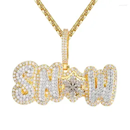 Choker 2022 Iced Out Bling Baguette CZ Letter Snow Snowflake Hip Hop Pendant 5A Cubic Zirconia Gold Colour Necklace