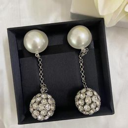 Backs Earrings European And American Large Pearl Chain Ball Ear Clips