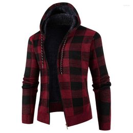 Men's Hoodies LUCLESAM Men's Plaid Hooded Coats Plush And Thickened Zipper Cardigan Jackets Autumn Winter Loose Fashion Tops