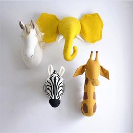 Decorative Figurines INS Cute Giraffe Elephant Zebra Wall Mount Jungle Safari Animal Head Kids Room Decor Stuffed Dolls Artwork Toys Po